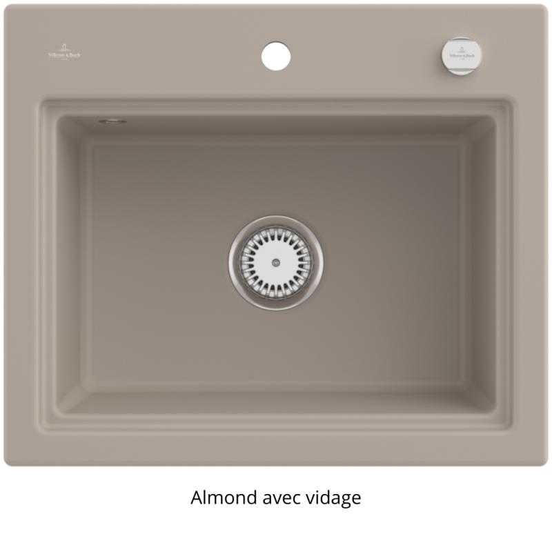 Evier VILLEROY ET BOCH Subway Style 60 S Almond CeramicPlus finition aluminum brossé 336602AM | Batinea