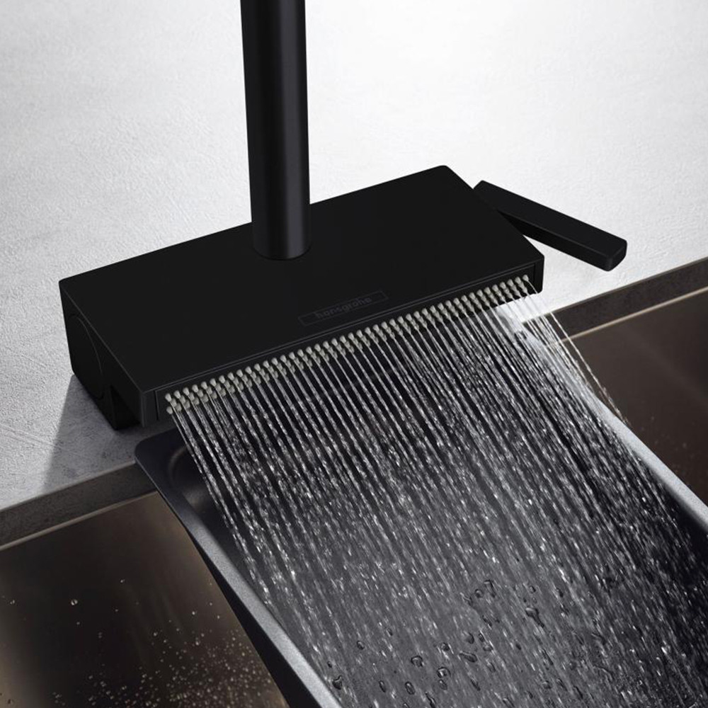 Mitigeur cuisine HANSGROHE Aquno Select M81 sBox 3 jets avec douchette extractible noir mat jet large