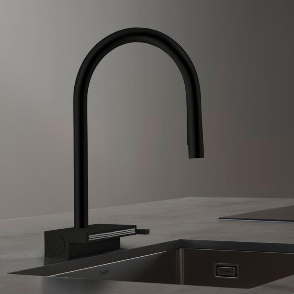 Mitigeur cuisine HANSGROHE Aquno Select M81 sBox noir mat + passoire