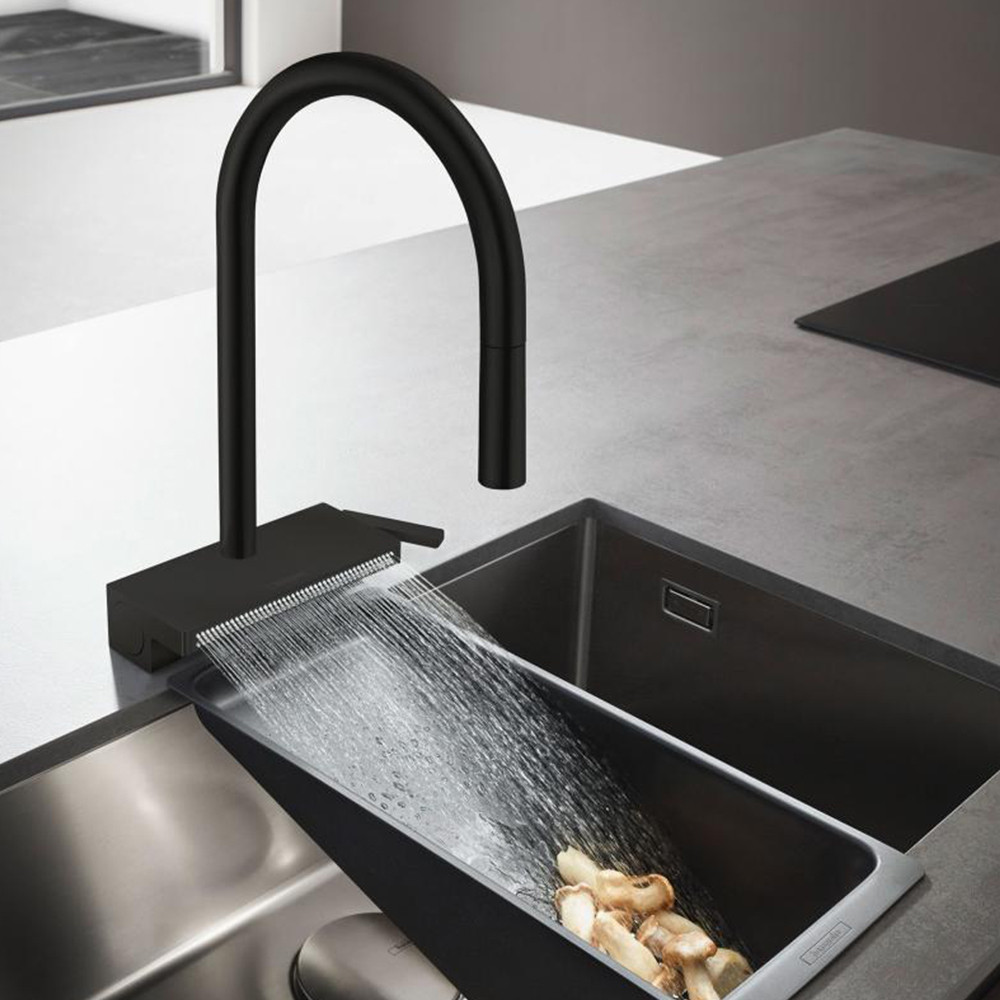 Mitigeur cuisine HANSGROHE Aquno Select M81 sBox 3 jets avec douchette extractible noir mat + passoire