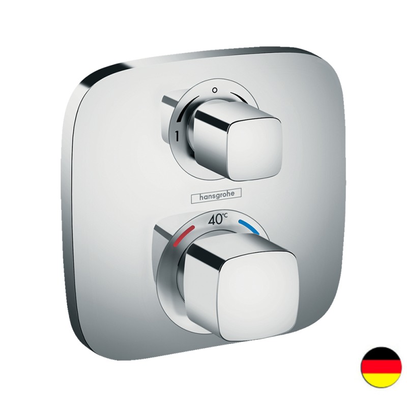 Façade mitigeur thermostatique encastré HANSGROHE Ecostat E chromé avec robinet d'arrêt et inverseur