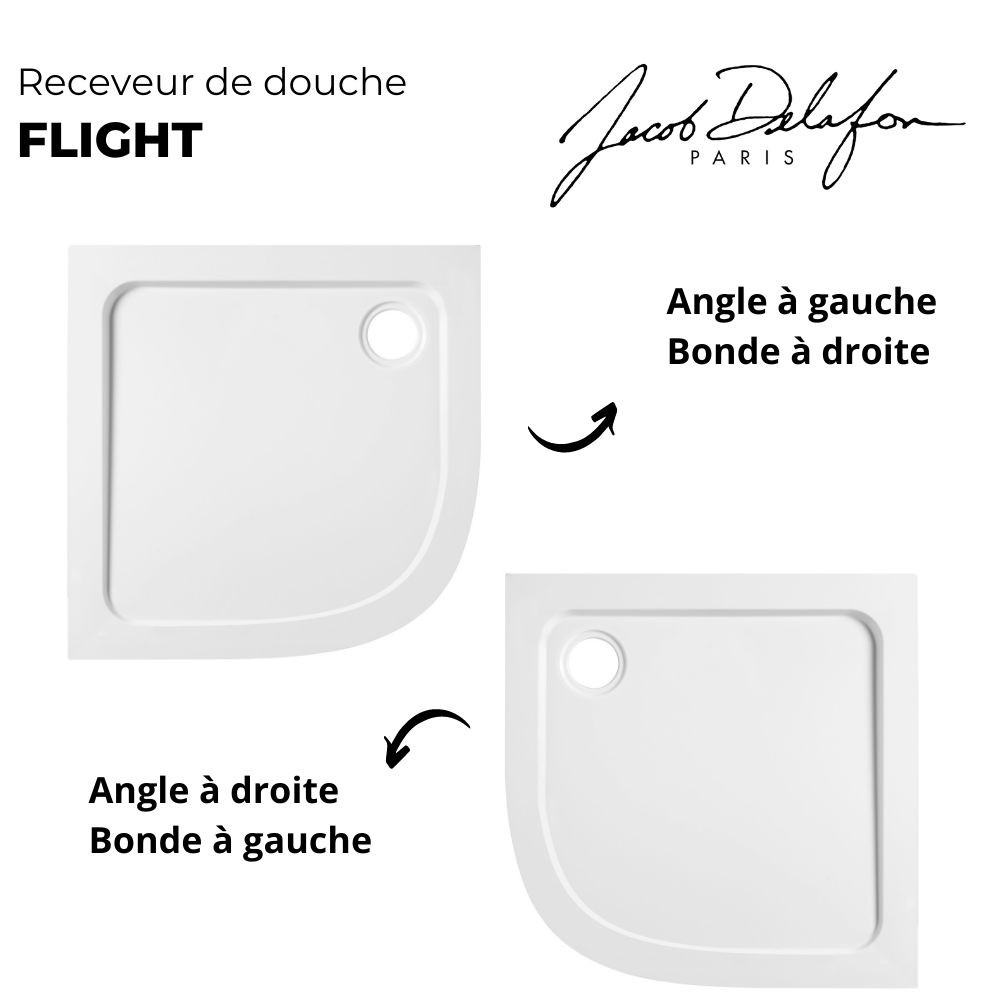 Receveur antidérapant 100 x 80 JACOB DELAFON Flight acrylique quart de rond  