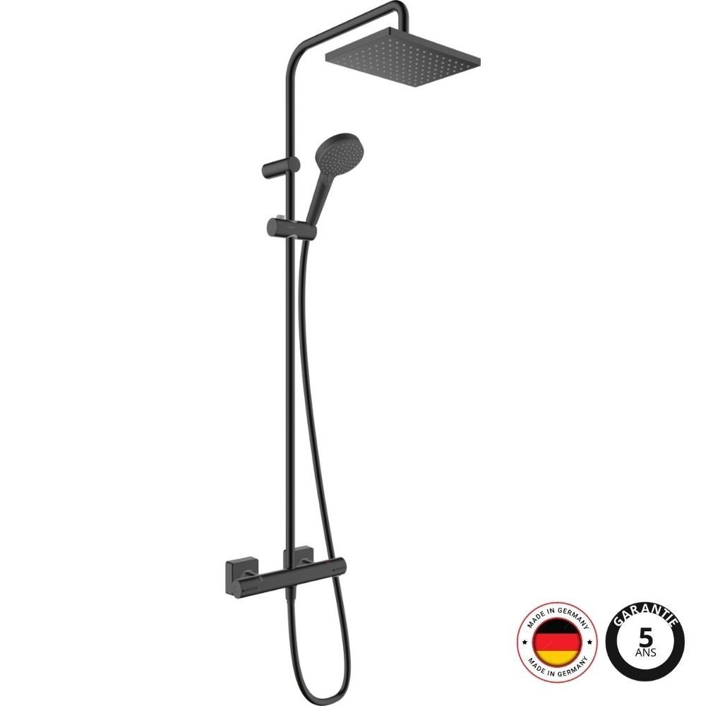 Colonne douche thermostatique HANSGROHE Vernis Shape à économie d'eau, noir mat | Batinea
