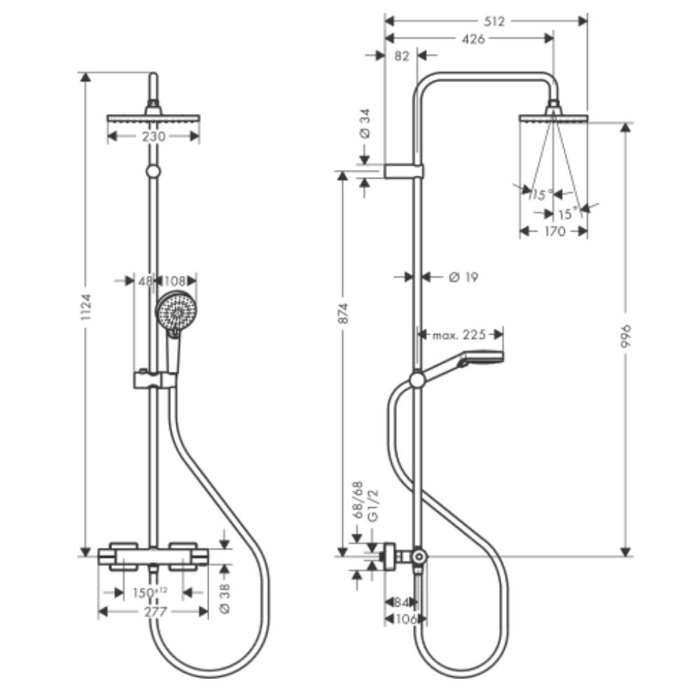 Colonne douche thermostatique HANSGROHE Vernis Shape à économie d'eau, noir mat | Batinea