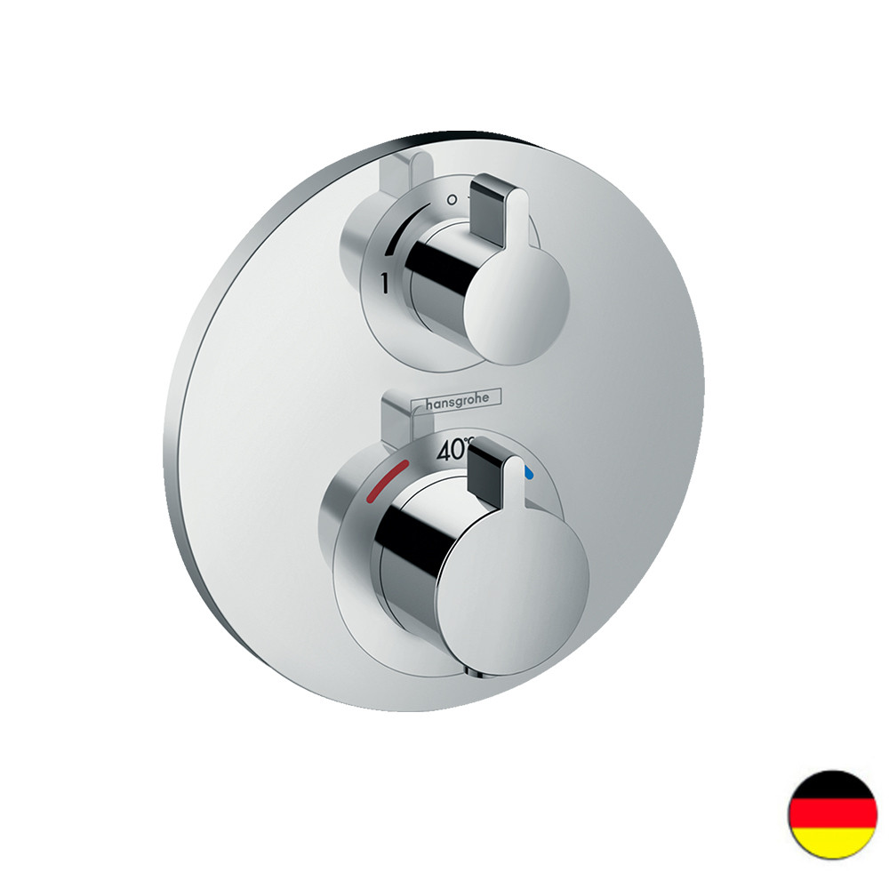 Façade mitigeur thermostatique encastré HANSGROHE Ecostat S avec robinet d'arrêt et inverseur chromée