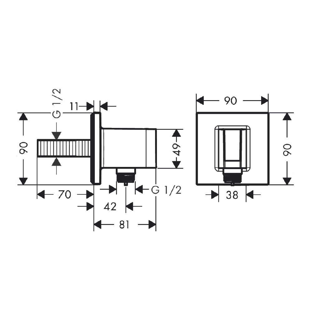Support de douchette avec raccordement HANSGROHE Fixfit E chromé dimensions