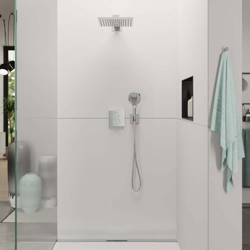 Façade pour mitigeur thermostatique encastré HANSGROHE ShowerSelect avec 2 fonctions chromé et corps encastré iBox robinetterie 