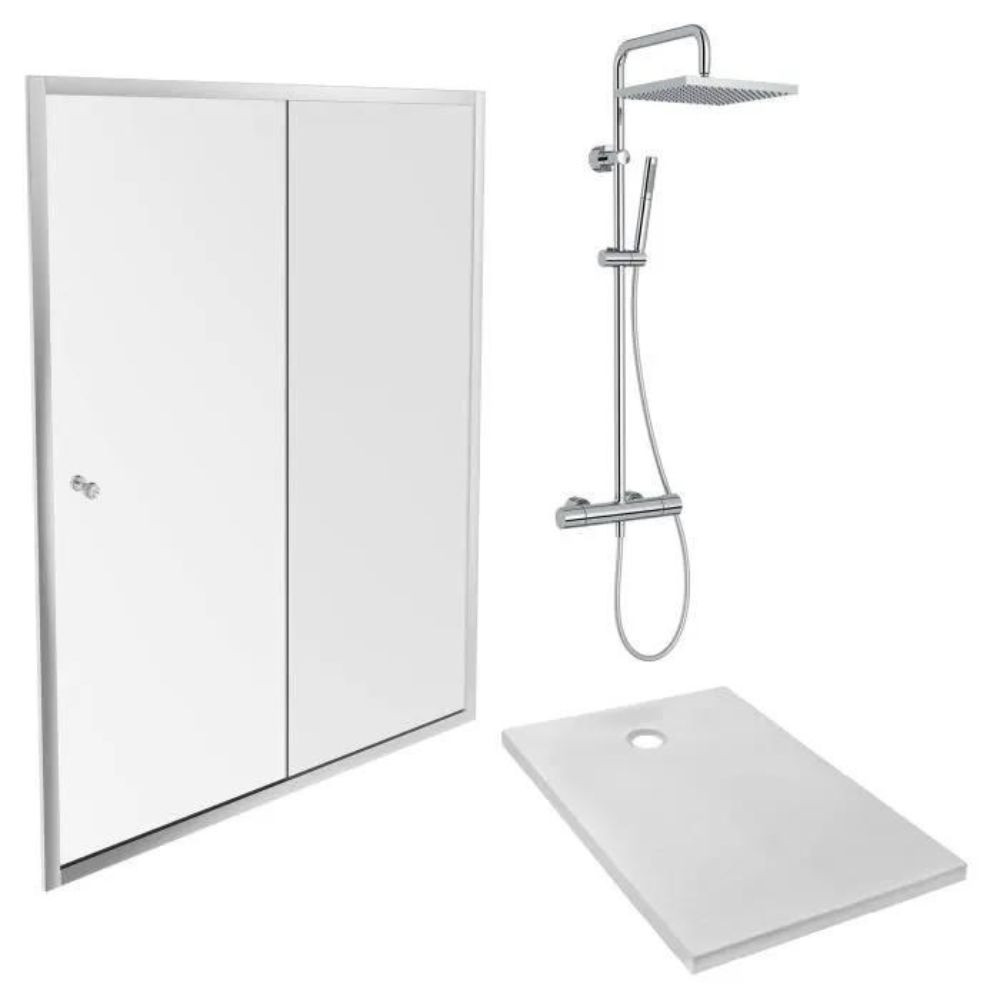 Pack douche avec receveur 120 x 90 cm, colonne douche Brigitte et paroi de douche coulissante + retour fixe Serenity Jacob Delaf