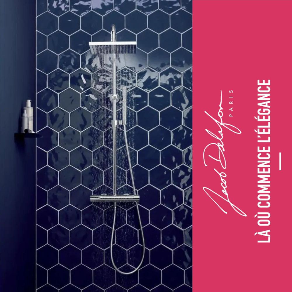 Pack douche avec receveur 80 x 80 cm, colonne douche Brigitte et paroi de douche pivotante 