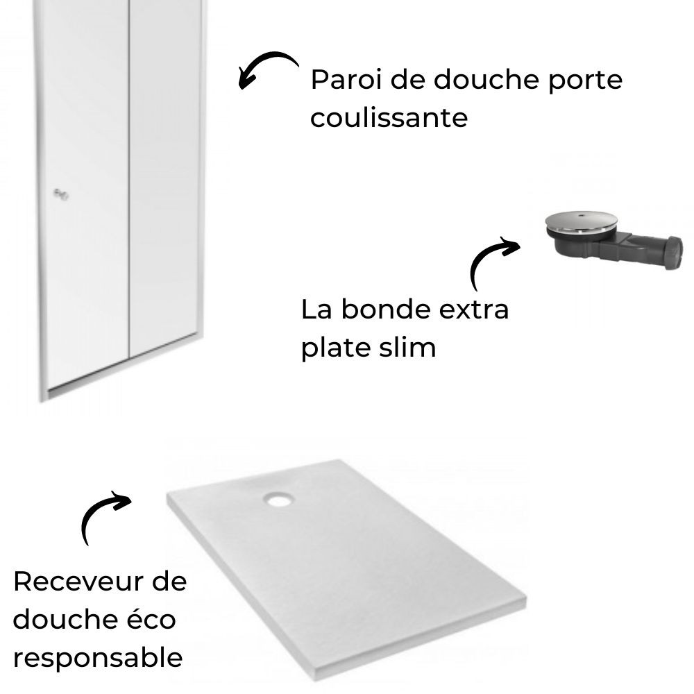Receveur Jacob Delafon Ipso 120x80 cm + Paroi douche porte coulissante Jacob Delafon Serenity 120 cm chrome