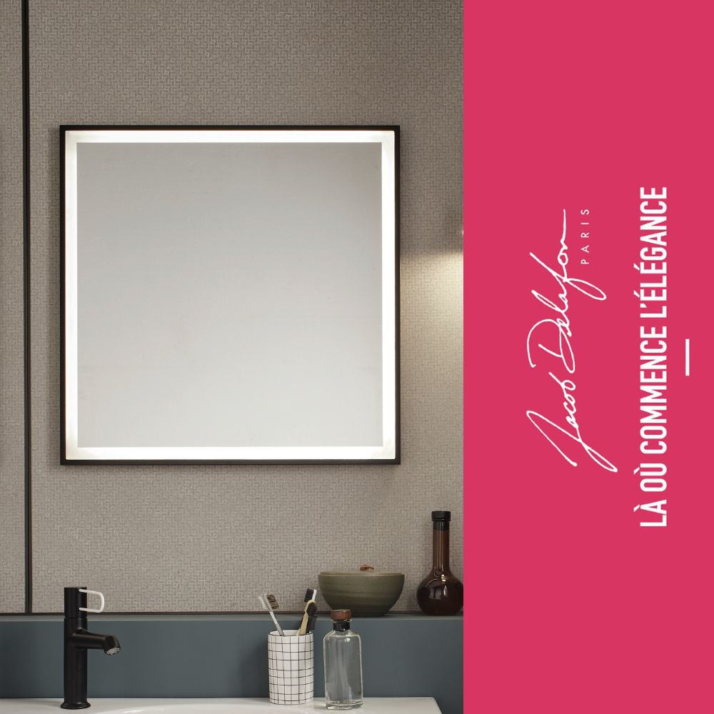 Miroir carré Allure 80x80 avec éclairage, finition laqué Noir satiné Jacob Delafon
