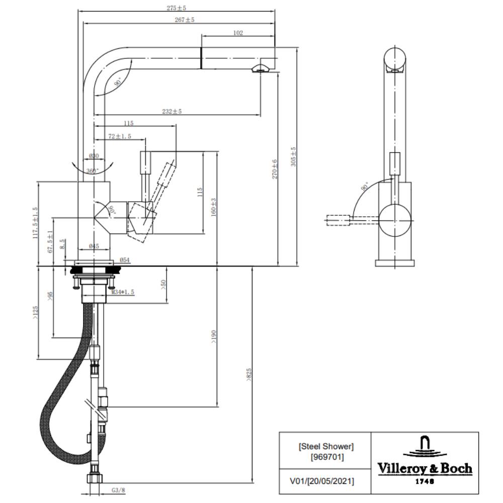 Robinet cuisine VILLEROY ET BOCH Steel Shower | Batinea