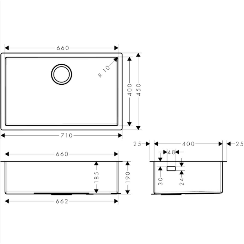 schéma S719-U660 Evier encastré sous plan S719-U 660 660 acier inoxydable