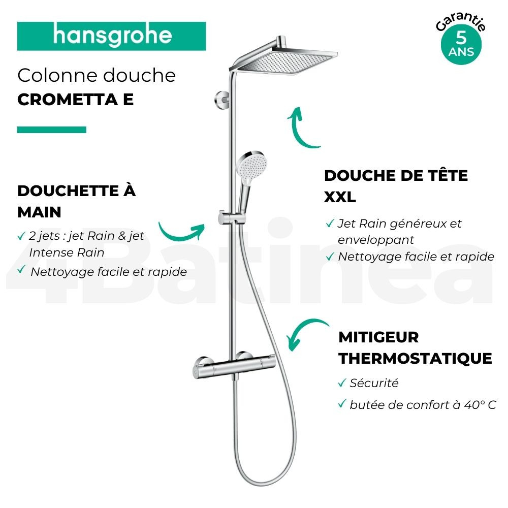 Colonne de douche thermostatique HANSGROHE Crometta E | Batinea
