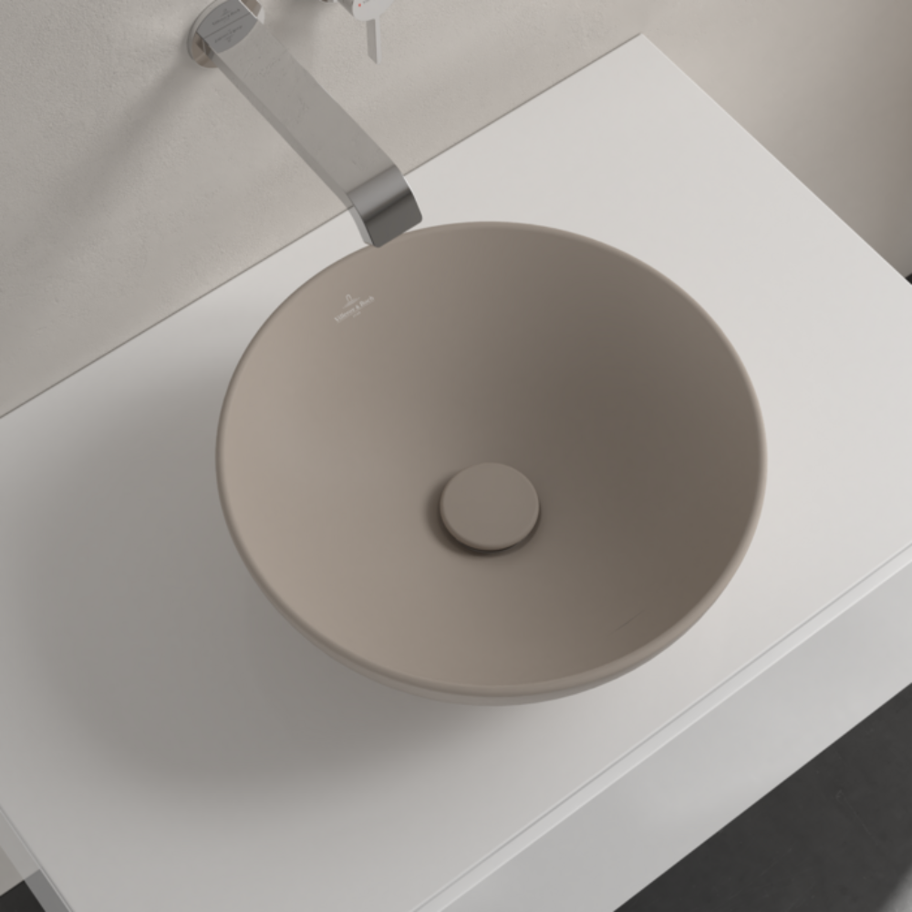 Vasque ronde à poser VILLEROY ET BOCH Loop and Friends non meulé Almond CeramicPlus 38 x 38 4A4501AM | Batinea