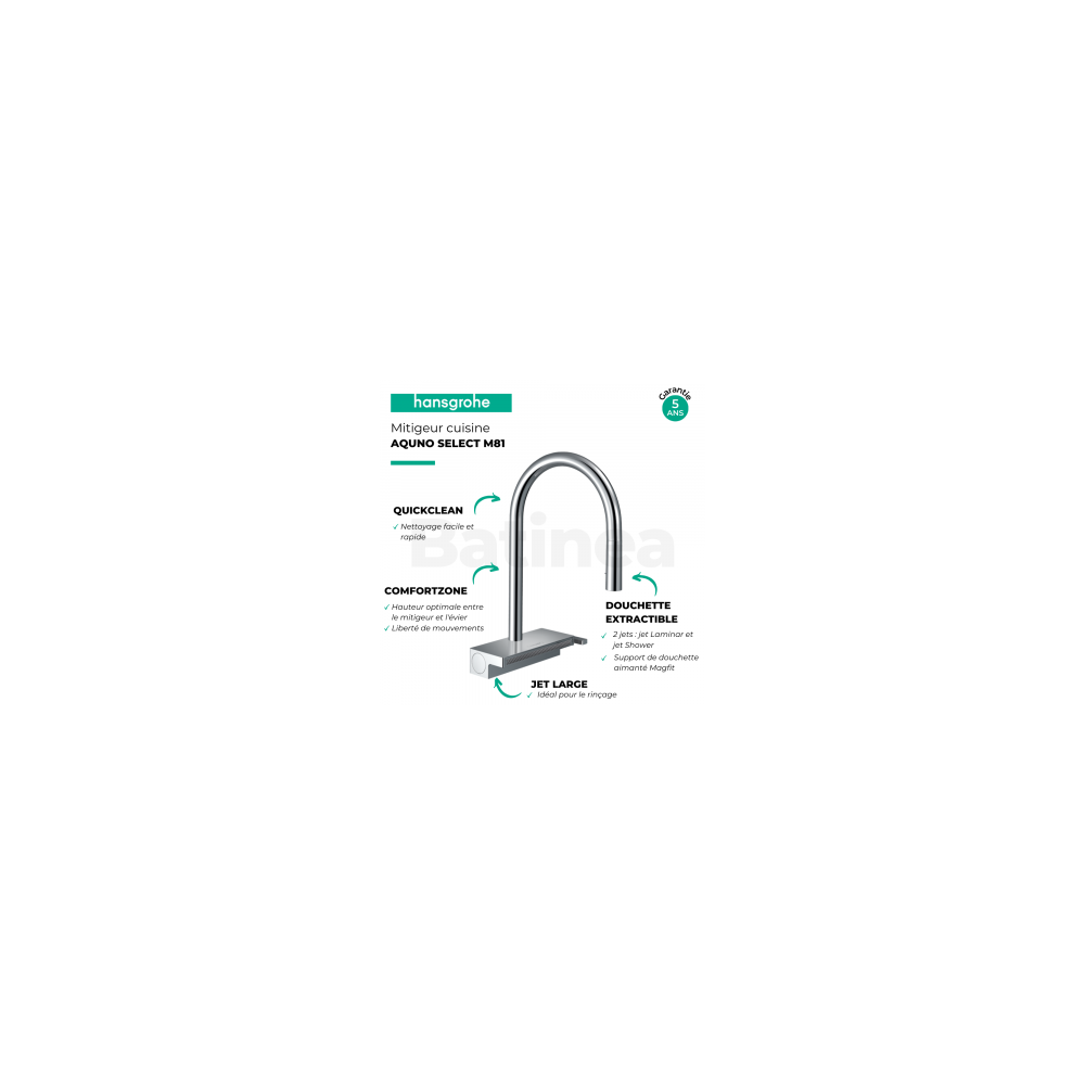 Lot Evier encastré HANSGROHE S719-U660, acier inoxydable + robinet cuisine Aquno sBox