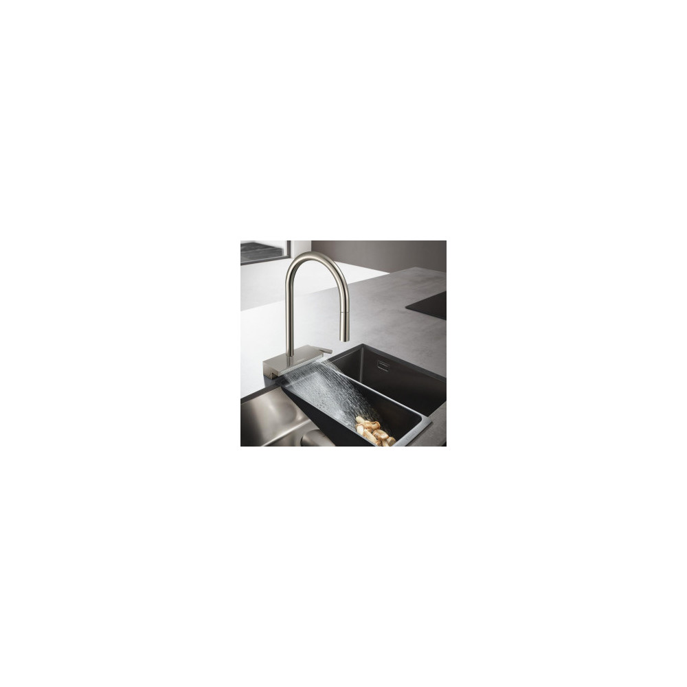 Lot Evier encastré HANSGROHE S719-U660, acier inoxydable + robinet cuisine Aquno sBox