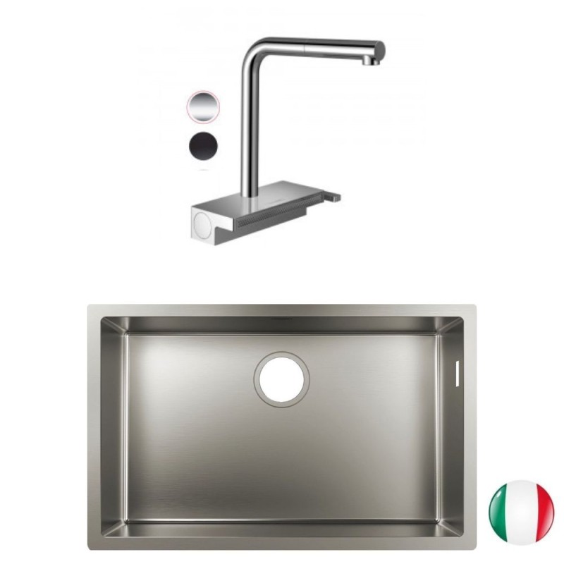 Lot Evier encastré HANSGROHE S719-U660, acier inoxydable + robinet cuisine  