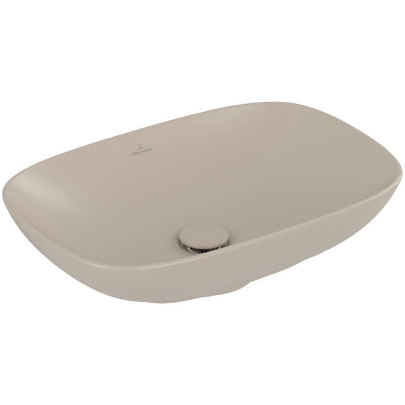 Vasque rectangle à poser VILLEROY ET BOCH Loop and Friends non meulé 62 x 42 Almond CeramicPlus sans trop plein 4A5001AM | Batin