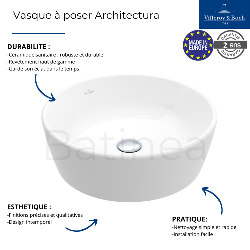 Vasque ronde à poser VILLEROY ET BOCH Architectura | Batinea