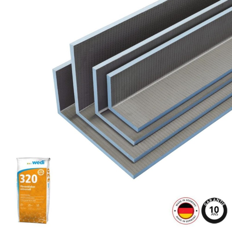 wedi Mensolo L coffre d´habillage, 2500x200x400mm + wedi 320 Colle à carrelage universelle, 25kg/sac