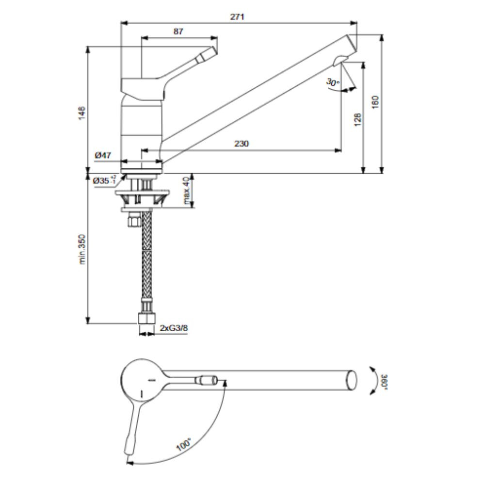 Robinet cuisine IDEAL STANDARD bec bas Ceralook chrome | Batinea