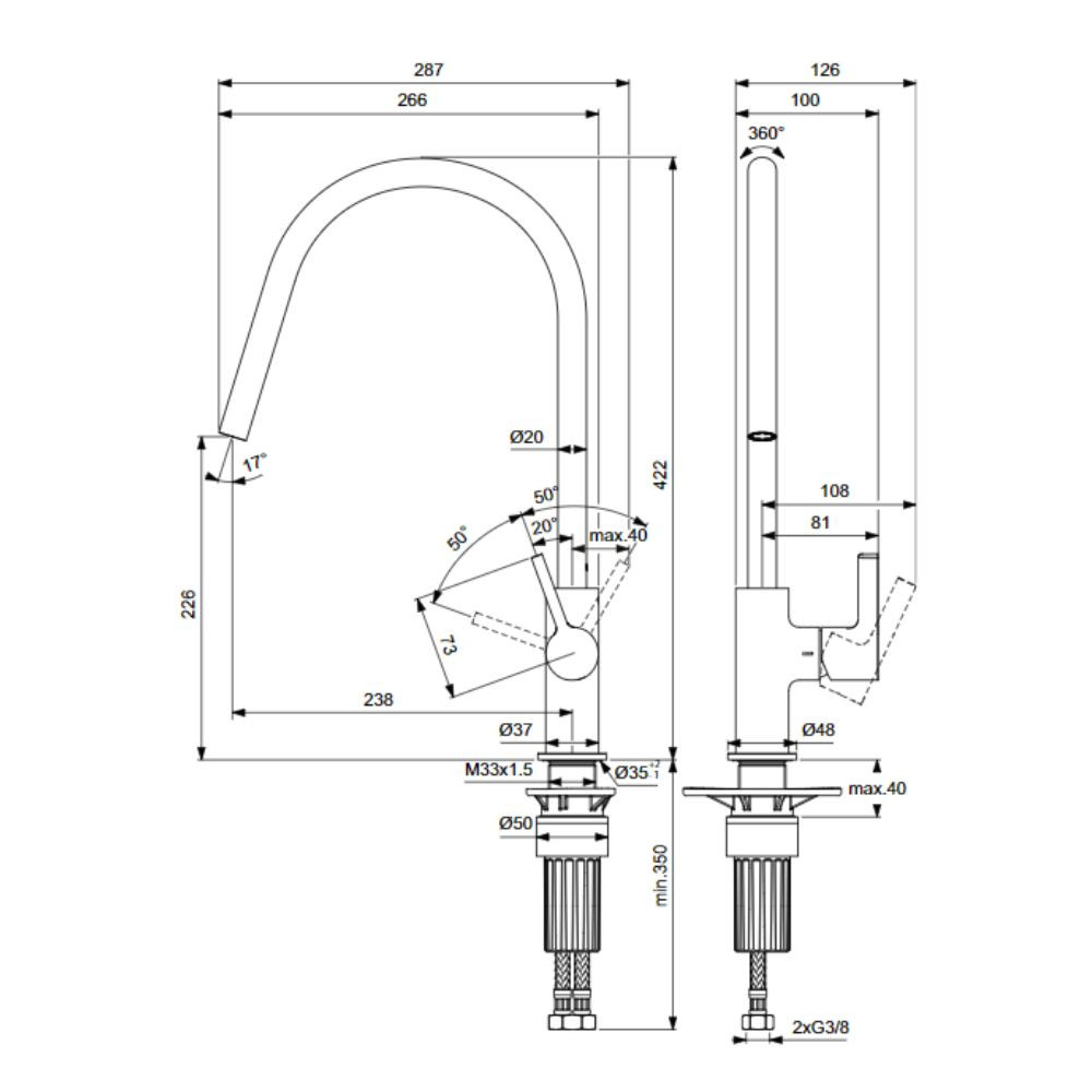 Robinet cuisine IDEAL STANDARD Gusto rond  | Batinea