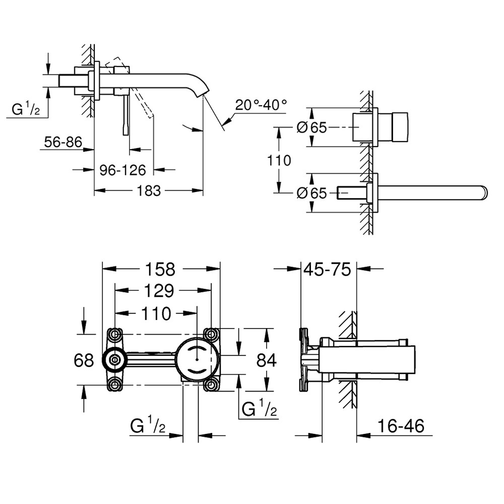 schéma Mitigeur mural lavabo Grohe Essence - Taille M - Chromé