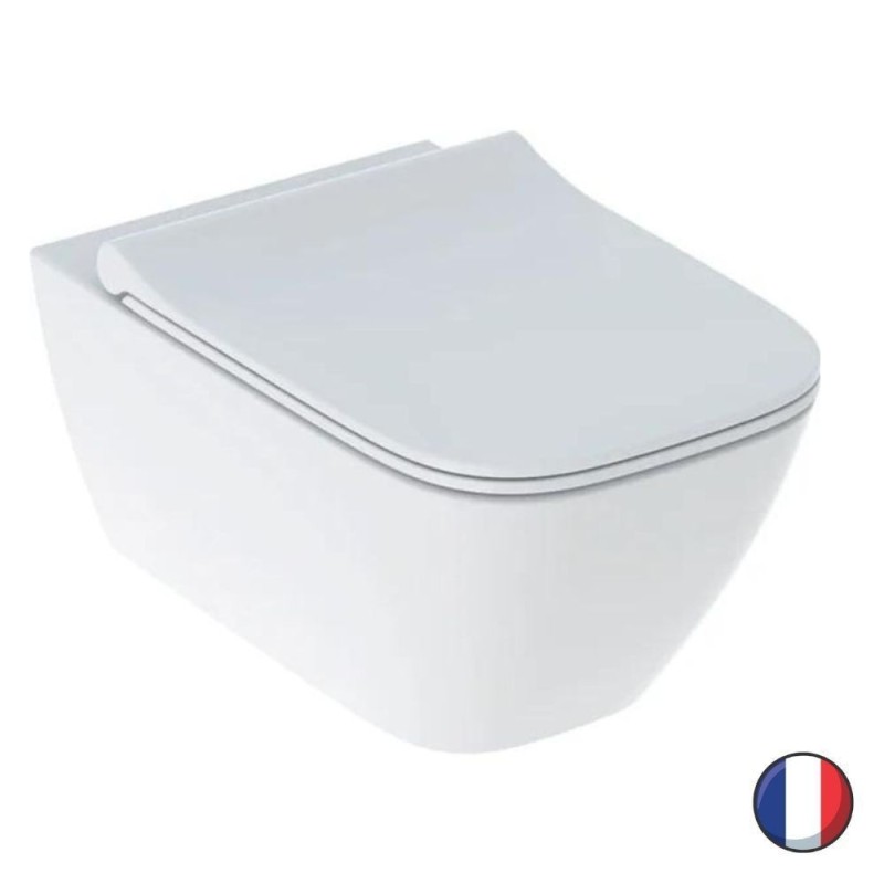 Pack WC suspendu Geberit Smyle Square, caréné, Rimfree, abattant ralenti et déclipsable non recouvrant, Blanc