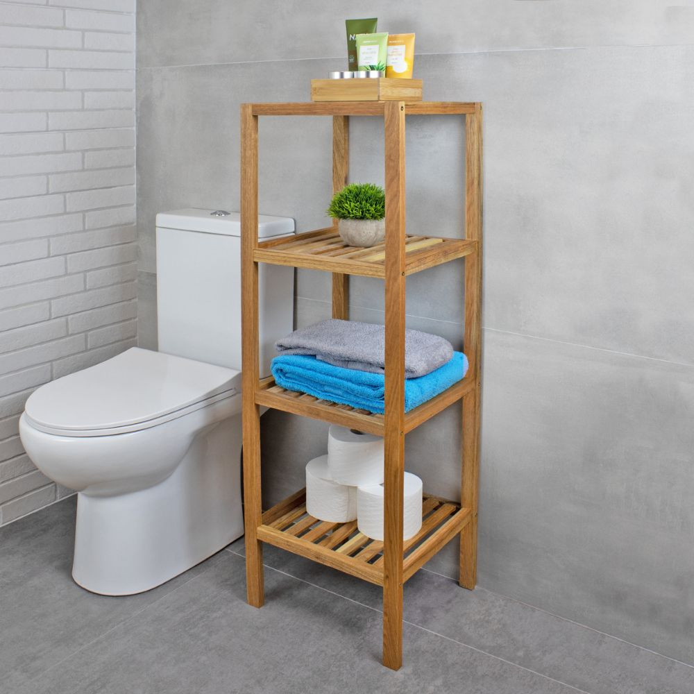 lotus etagère salle de bain avec 4 niveaux 37x33cm bois  