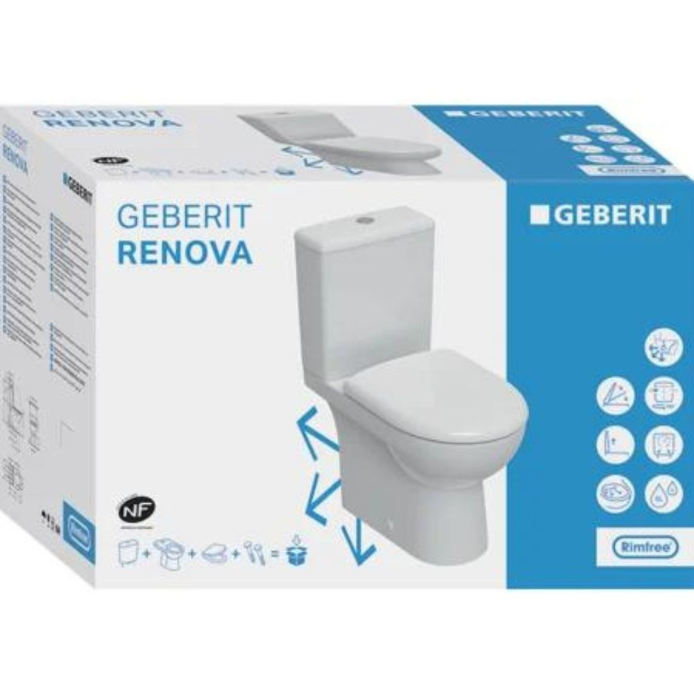 WC au sol GEBERIT Renova, sortie multi, semi-caréné, Rimfree + abattant  