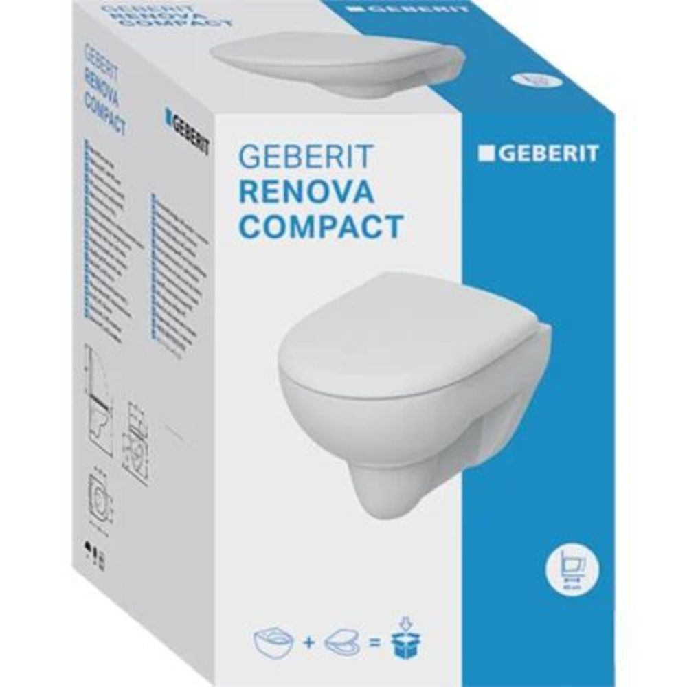 WC suspendu GEBERIT Renova Compact + avec abattant standard, Blanc | Batinea