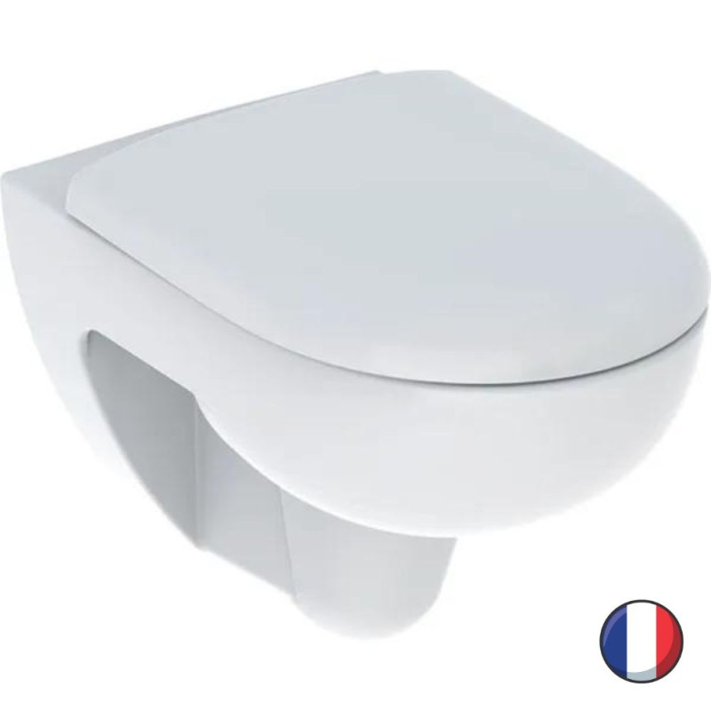 WC suspendu sans bride GEBERIT Renova + abattant ralenti et déclipsable, Blanc | Batinea