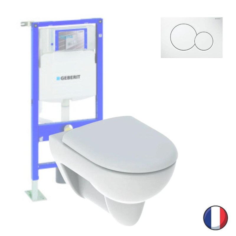 Pack WC suspendu GEBERIT Renova Compact + Bati support + Plaque de commande | Batinea