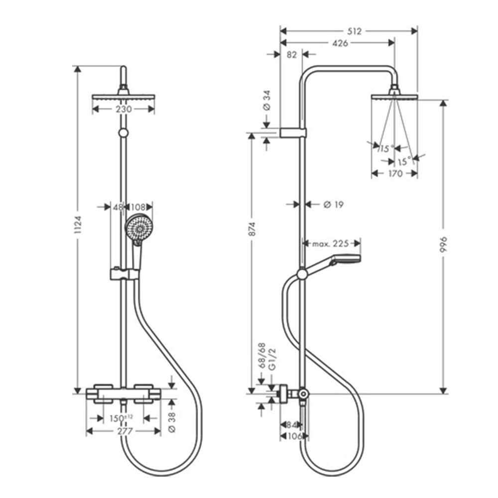 Colonne de douche thermostatique HANSGROHE Vernis Shape 230 chromé | Batinea