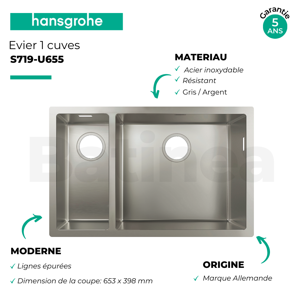 Présentation Evier encastré sous plan 180450_Acier Inoxydable_43429800