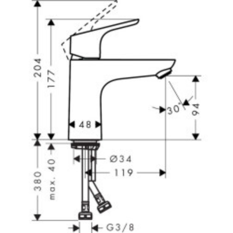 Mitigeur lave-mains HANSGROHE 80 sans tirette ni vidage chrome + nettoyant Briochin