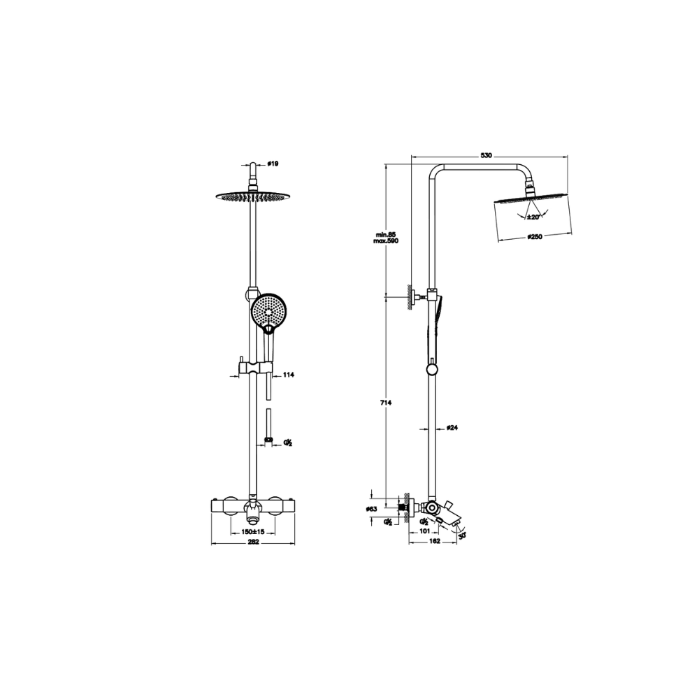 Schéma de la Colonne de douche ou bain douche thermostatique VITRA Aquaheat Bliss 250