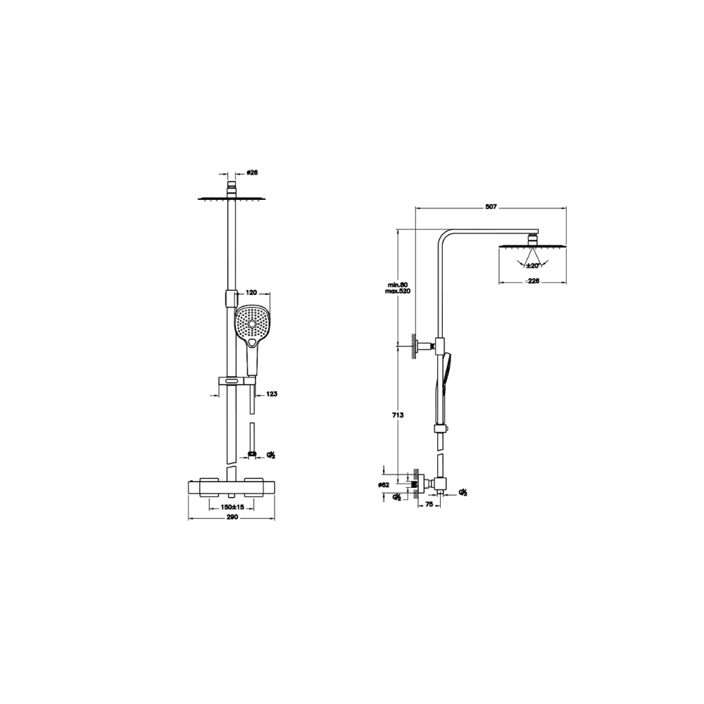Schéma de la Colonne de douche VITRA Aquaheat Bliss S 230