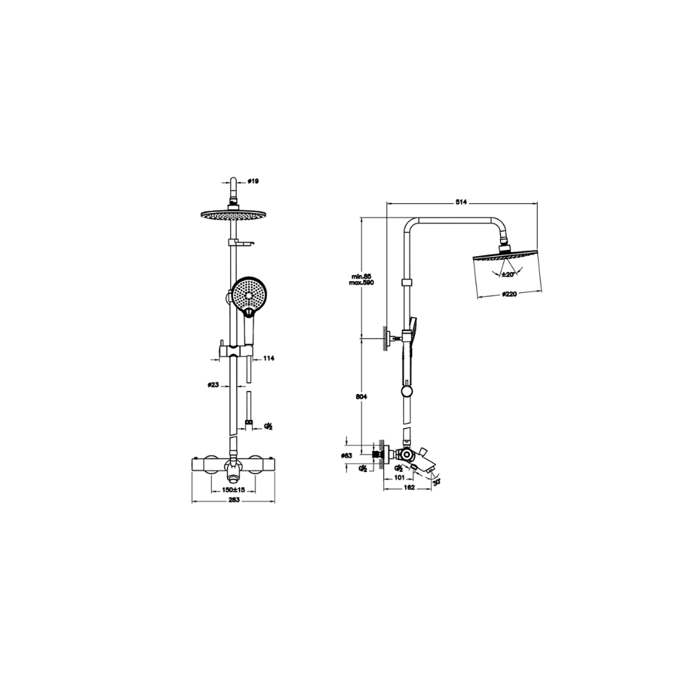 Schéma de la Colonne de douche ou bain douche thermostatique VITRA Aquaheat Joy 220