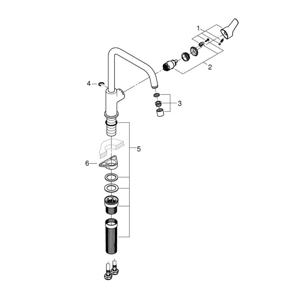 Schéma du montage du robinet de cuisine GROHE Start bec haut noir mat + nettoyant GrohClean