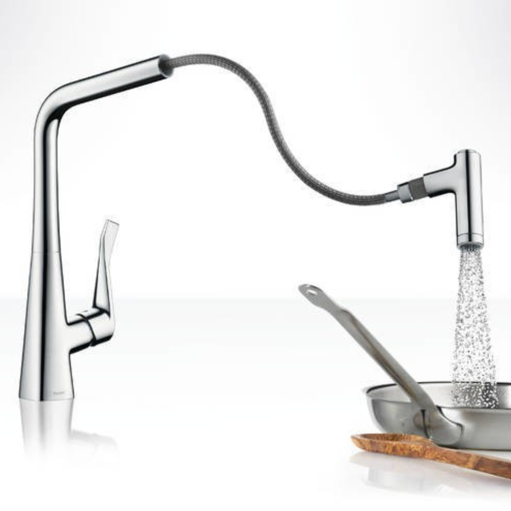 Présentation jet shower Robinet de cuisine avec douchette HANSGROHE Metris M71 320 2 jets chromé