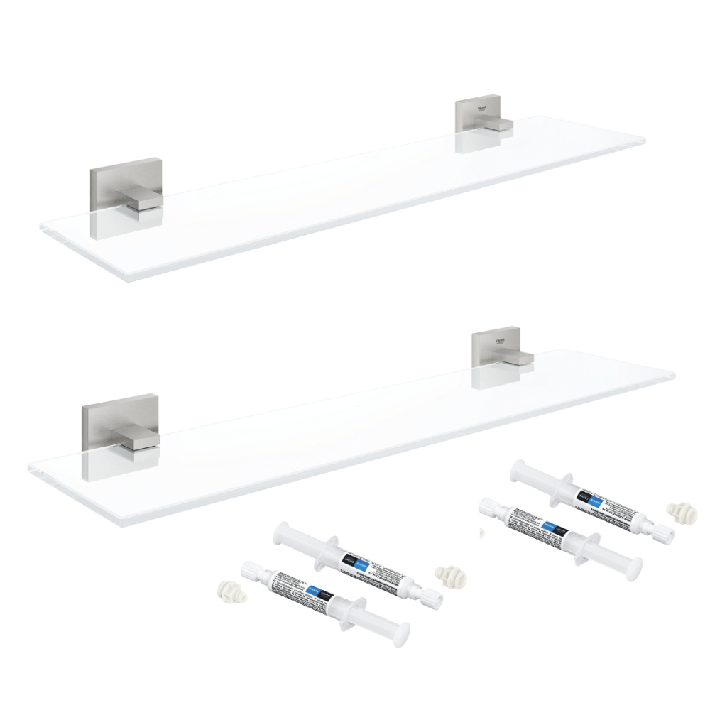 lot de 2 etageres grohe start cube 53 cm avec colle supersteel
