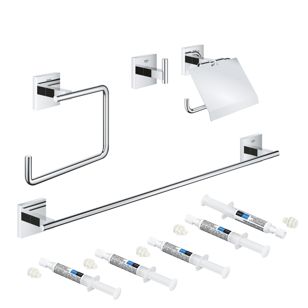 Ensemble d accessoires 4 in 1 grohe start cube avec colle chromé