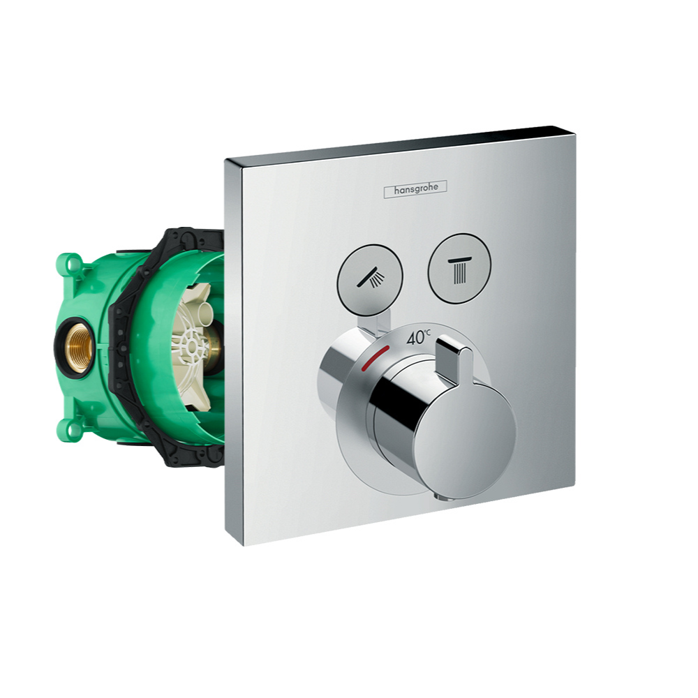 Façade pour mitigeur thermostatique encastré HANSGROHE ShowerSelect avec 2 fonctions chromé et corps encastré iBox