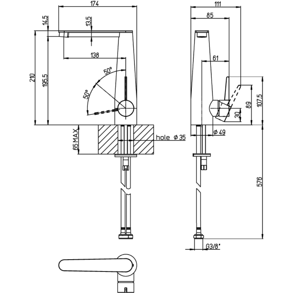 Mitigeur lavabo VILLEROY ET BOCH Conum ouverture côté