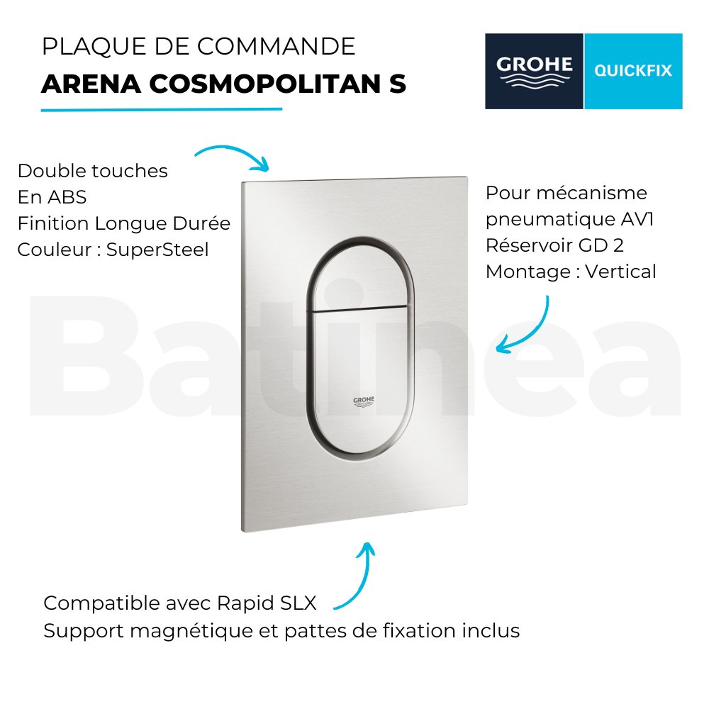 Les avantages de la Plaque de commande WC GROHE Arena Cosmopolitan S Supersteel