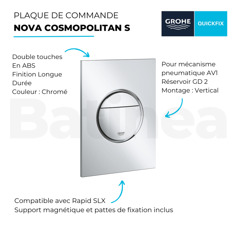 Avantages Plaque de commande WC GROHE Nova Cosmopolitan S Chromé