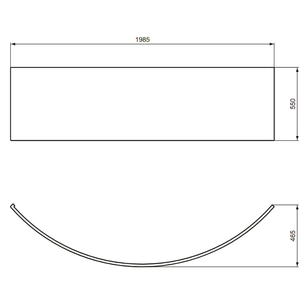 Le schéma technique du Tablier frontal d'angle 140 cm Ideal Standard i.life 
