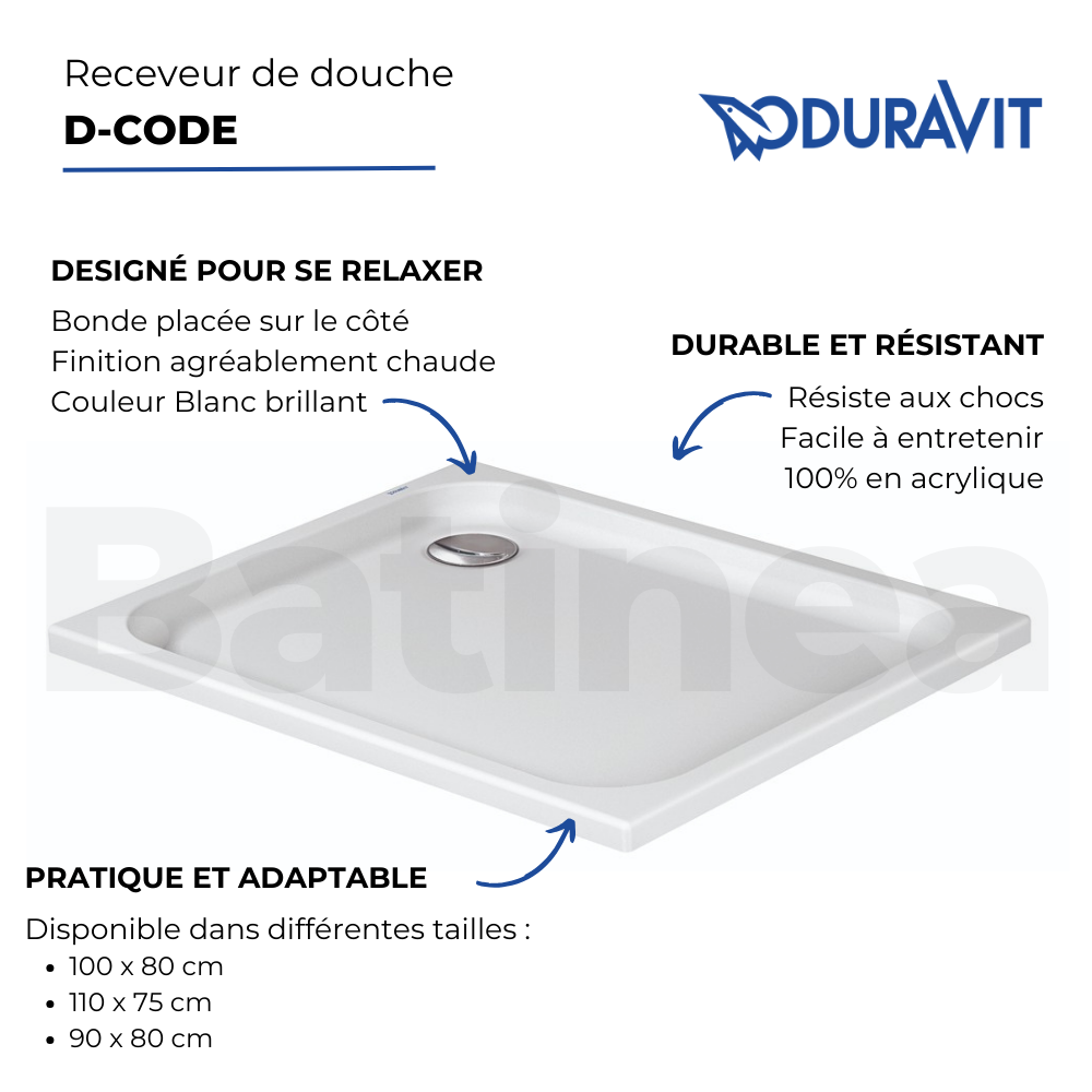 Les avantages du  Receveur de douche 90 x 80 DURAVIT D-Code